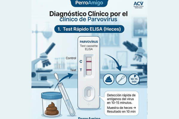 Test rápido ELISA positivo para Parvovirus canino - Diagnóstico en clínica