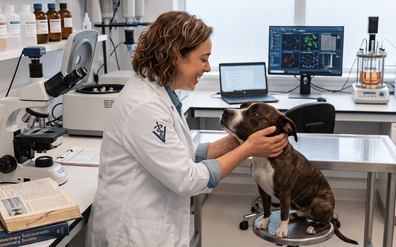 Tubo de analítica de sangre para perros en laboratorio veterinario