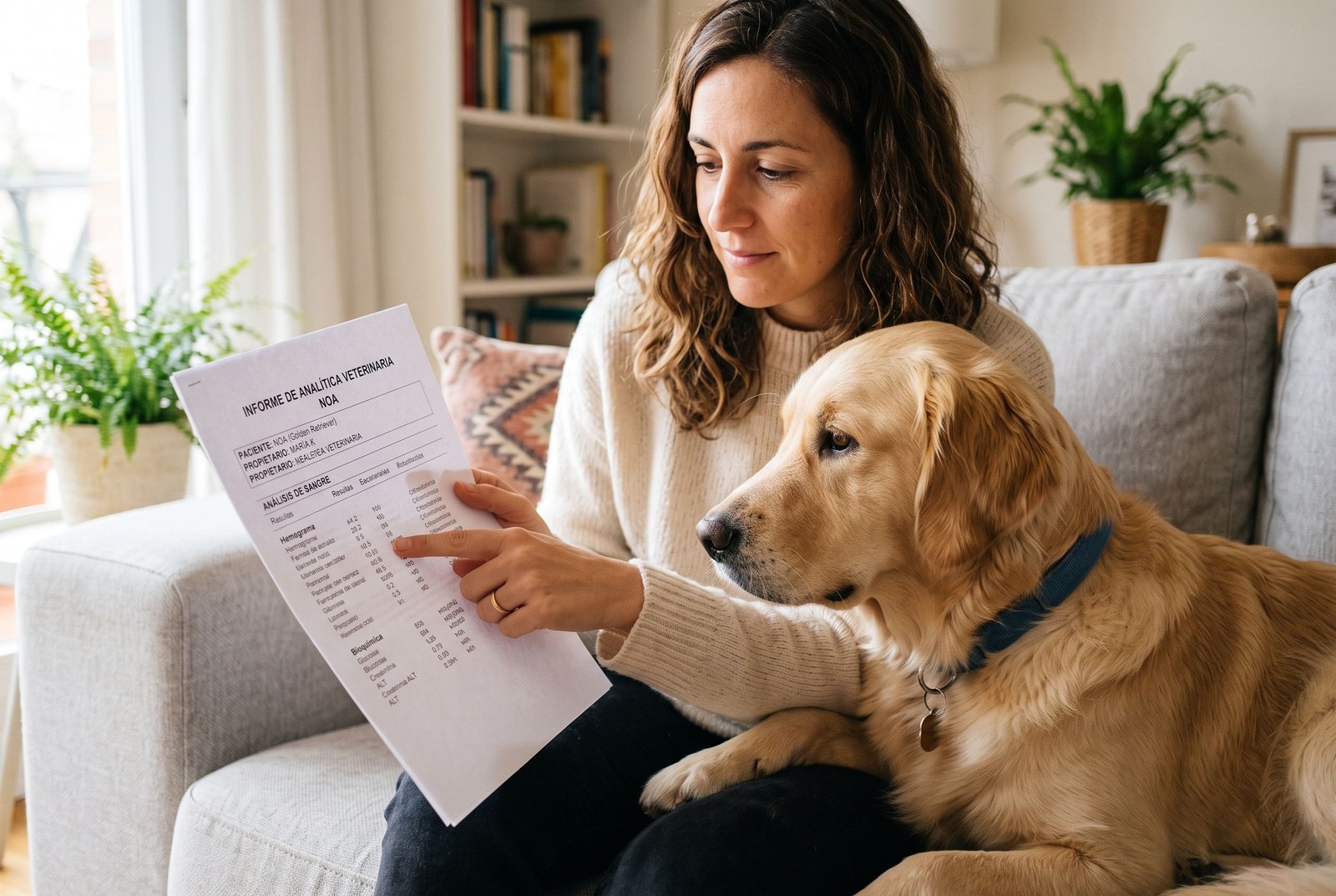 Tutora interpretando la analítica de sangre de su perro